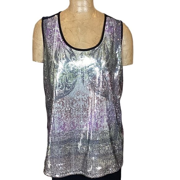 Dress Barn Mixed Media Sequin Butterfly Pattern Tank Top Dressy Tee Sz 1X #276G - Picture 1 of 8